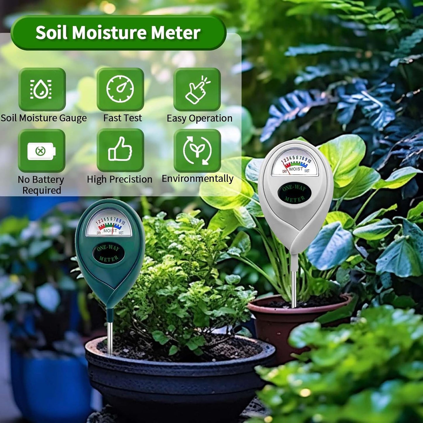 Skiennix Plant Moisture Meter - Accurate Soil Moisture Sensor for Gardening | Green & White
