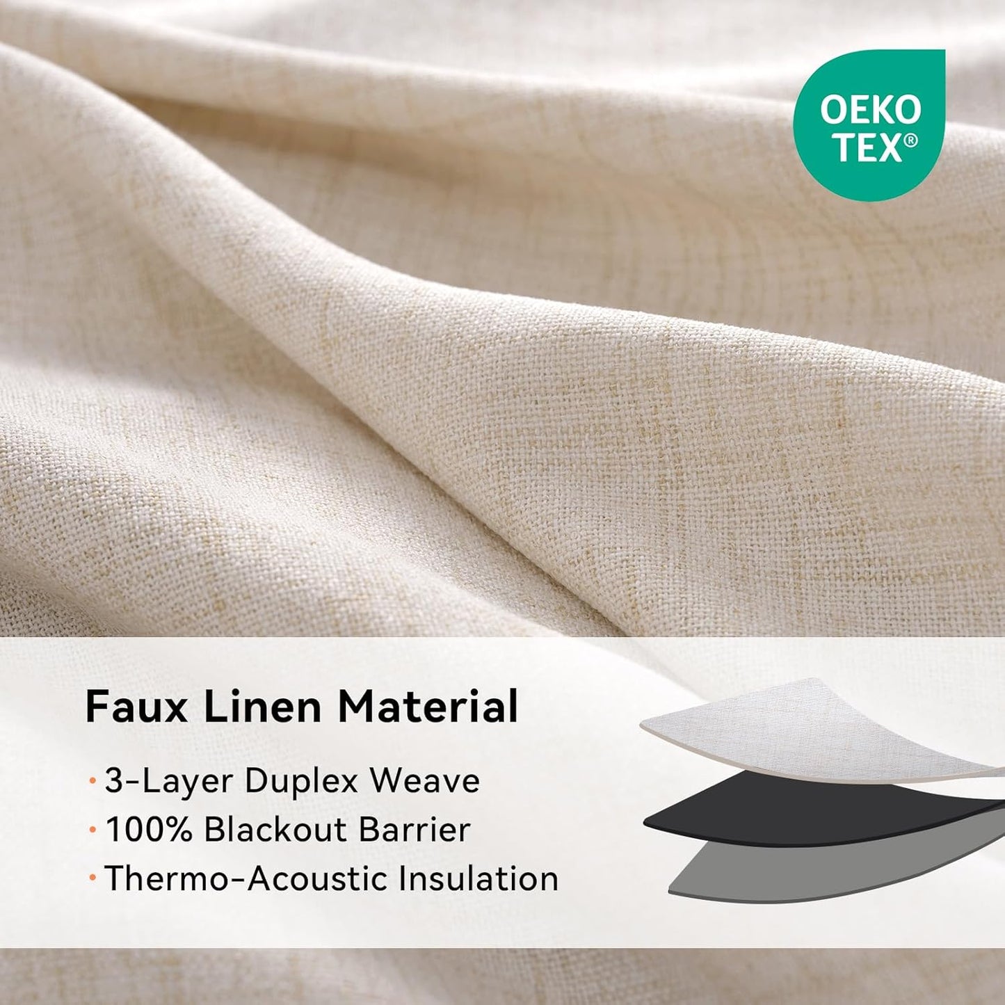 Skiennix 100% Blackout Linen Curtains - Thermal Insulated Oatmeal Drapes for Bedroom | 50" W x 84" L, 2 Panels
