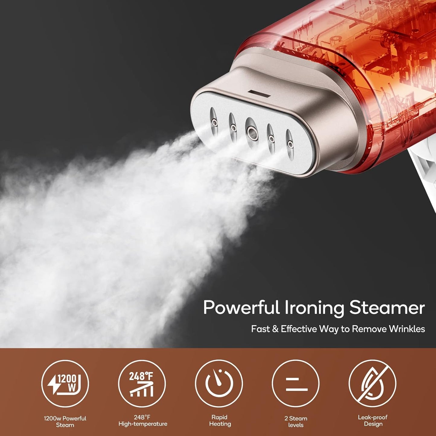 Newbealer Handheld Clothes Steamer - 1200W Travel Steamer with Dual Steam Levels | Lightweight & Foldable, 180ml Capacity