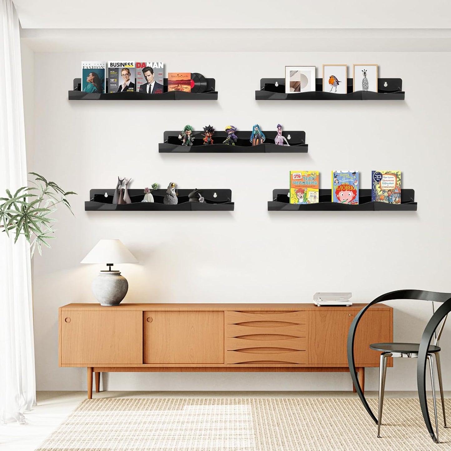 Skiennix Nail Polish Wall Rack - 6-Shelf Black Acrylic Display for Cosmetics & Essential Oils | 15-Inch