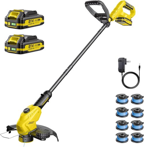 21V Cordless Weed Wacker by [Brand Name] - 2-in-1 Grass Trimmer & Edger with 2 Batteries & 8 Spare Spools