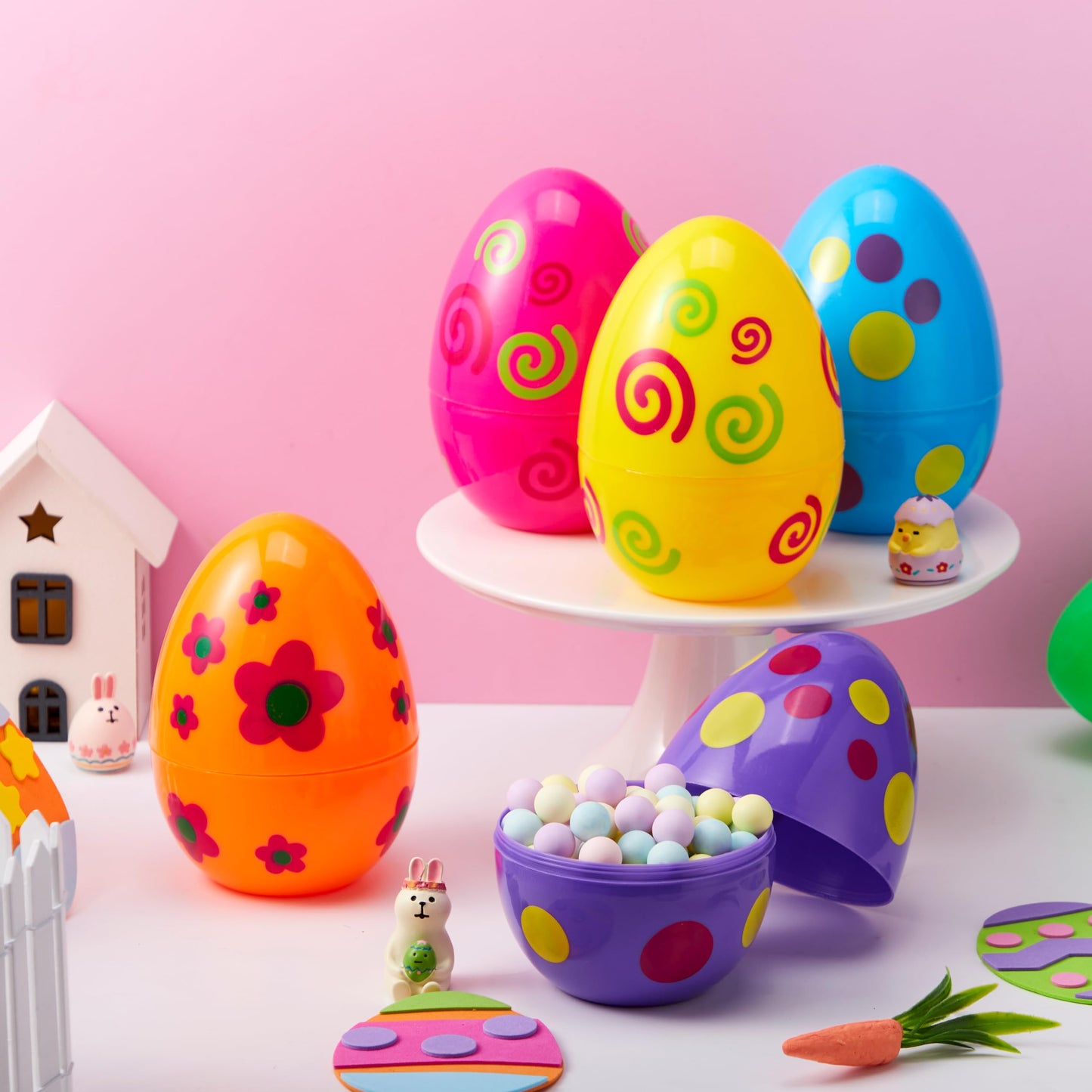 JOYIN 6 Pcs Large Printed Easter Eggs, 6 Inches Jumbo Plastic Eggs Fillable for Easter Themed Hunt Basket Stuffers Fillers Filling Treats Party Favor Classroom Prize Supplies