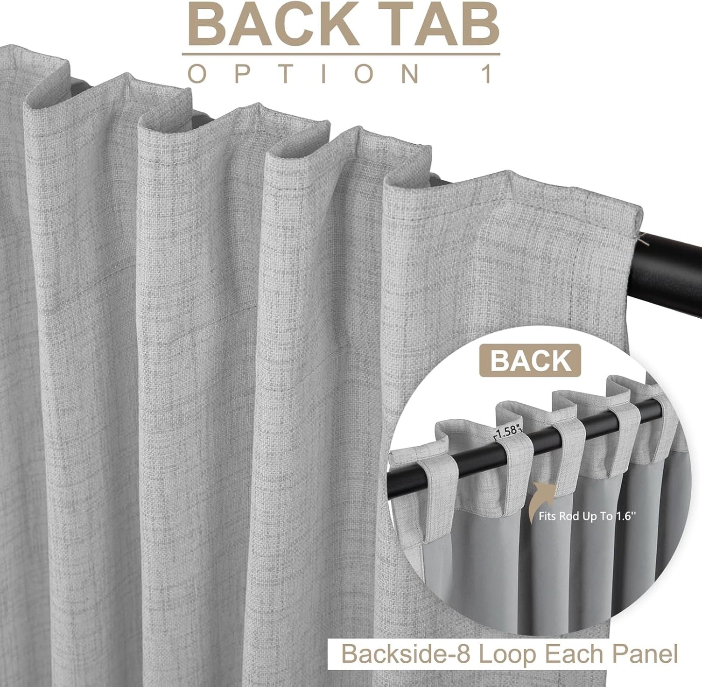 Skiennix 100% Blackout Linen Curtains - Thermal Insulated Drapes for Bedroom | 2 Panels Set, 50" W x 96" L, Grey