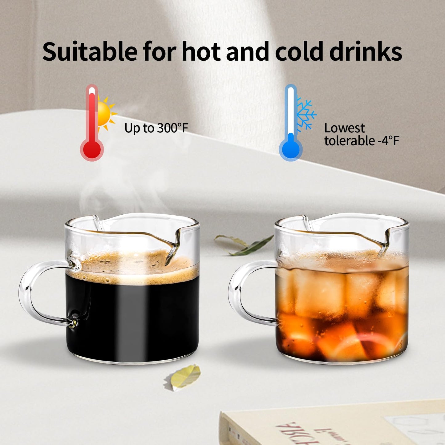 Cabipeove 2 Pcs Espresso Cups,4 Oz Espresso Shot Glass,Double Spouts Coffee Cups with Handle,Espresso Accessories,Clear Mugs for Milk