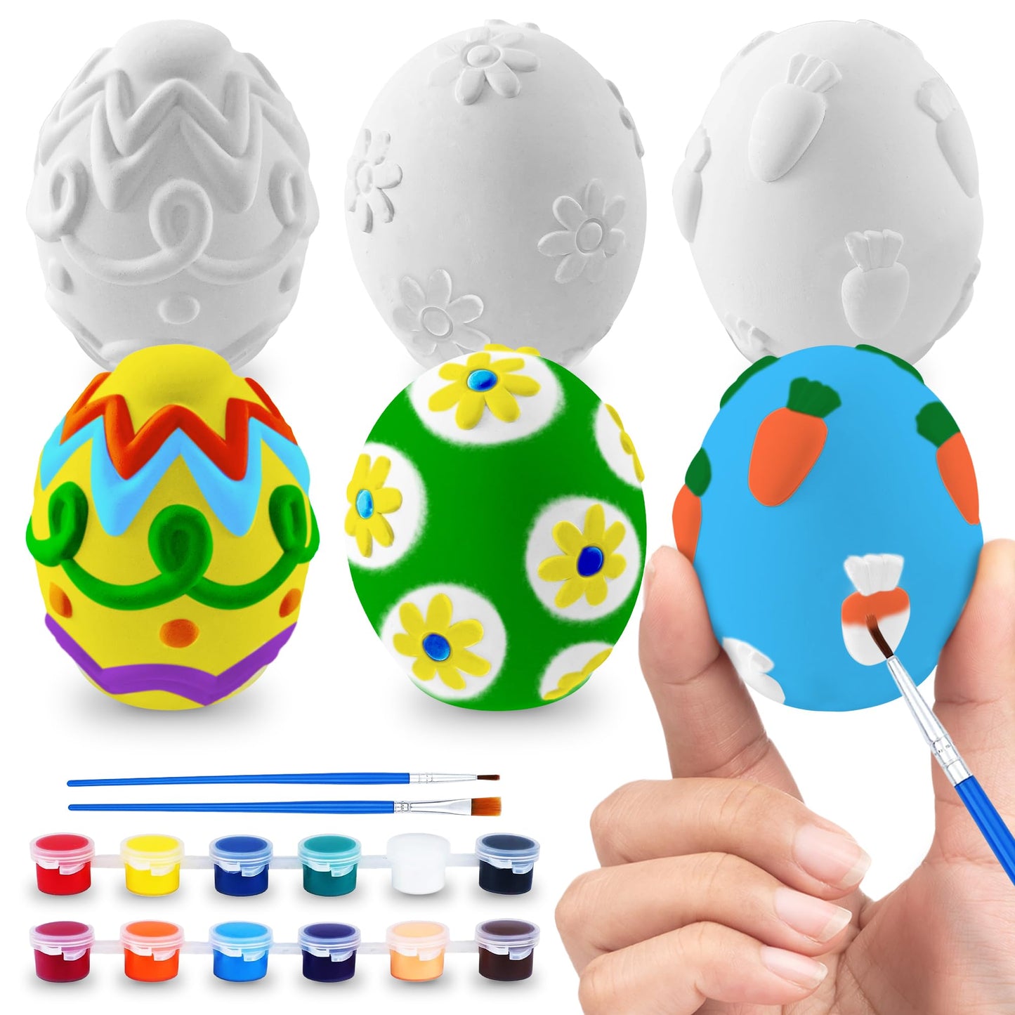 ArtCreativity 3D Easter Egg Painting Kit - Easter Craft Kit Includes Molds, Paint, Brushes for Kids & Adults - Ceramic Plaster Painting Kit - DIY Gifts for Spring - Basket Stuffers