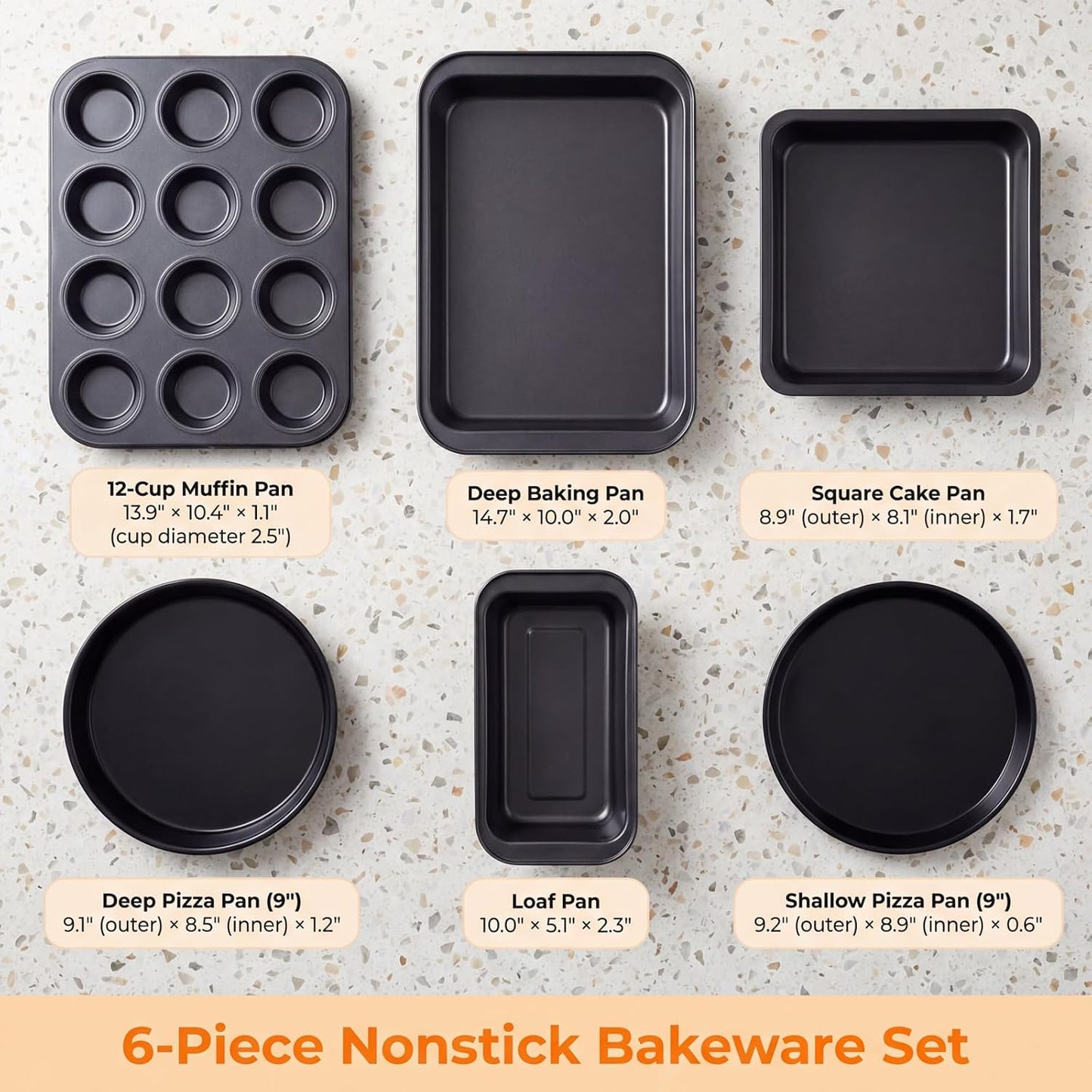 Skiennix Nonstick Baking Set - 6-Piece Bakeware Set with Roasting Pan, Cookie Sheet & More | Oven & Dishwasher Safe