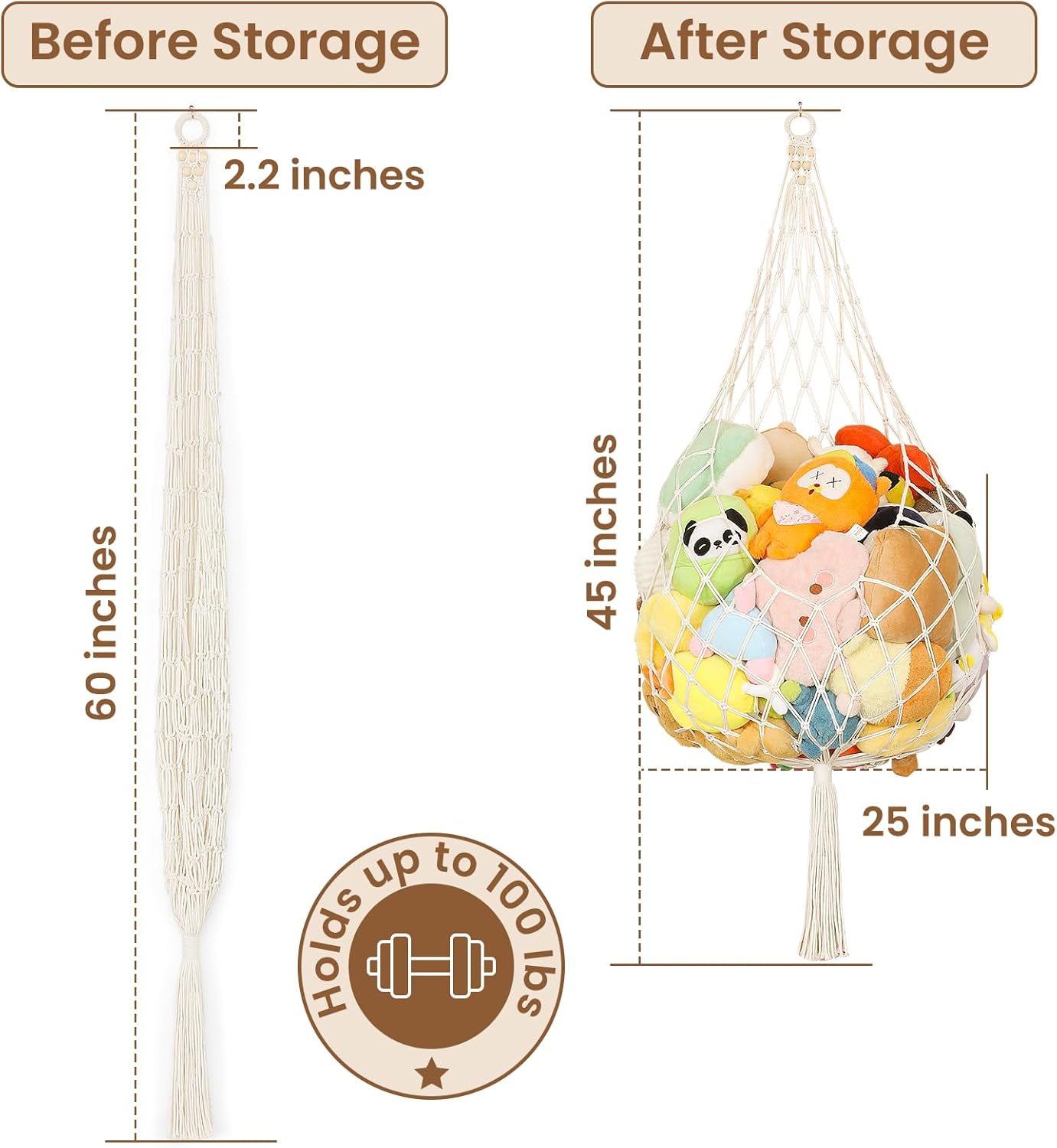 Skiennix Stuffed Animal Storage Hammock - Large Plushie Net Organizer for Kids' Room Decor | Corner Wall Holder