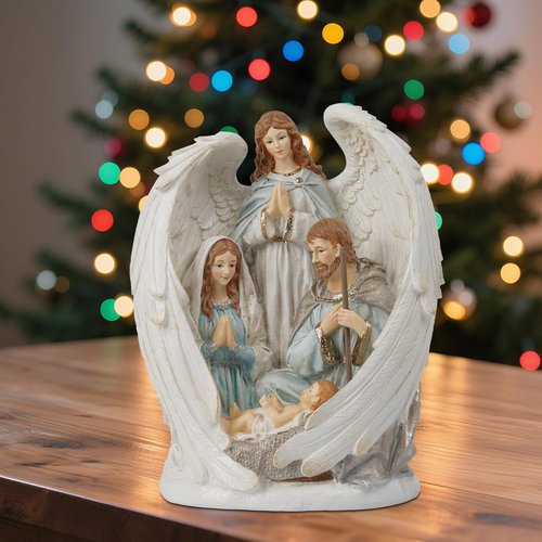 Braxio Indoor Nativity Angel Set - Holy Family Tabletop Christmas Decorations | 10x6.5x12.4 Inch