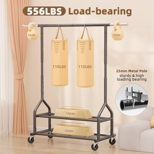 EAGMAK Heavy Duty Clothes Rack - Adjustable Metal Garment Organizer with Wheels | 556 LBS Capacity, Black