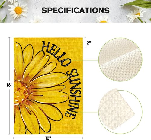 AVOIN Colorlife Hello Sunshine Garden Flag - Double-Sided 12x18 Inch Floral Design for Summer & Spring