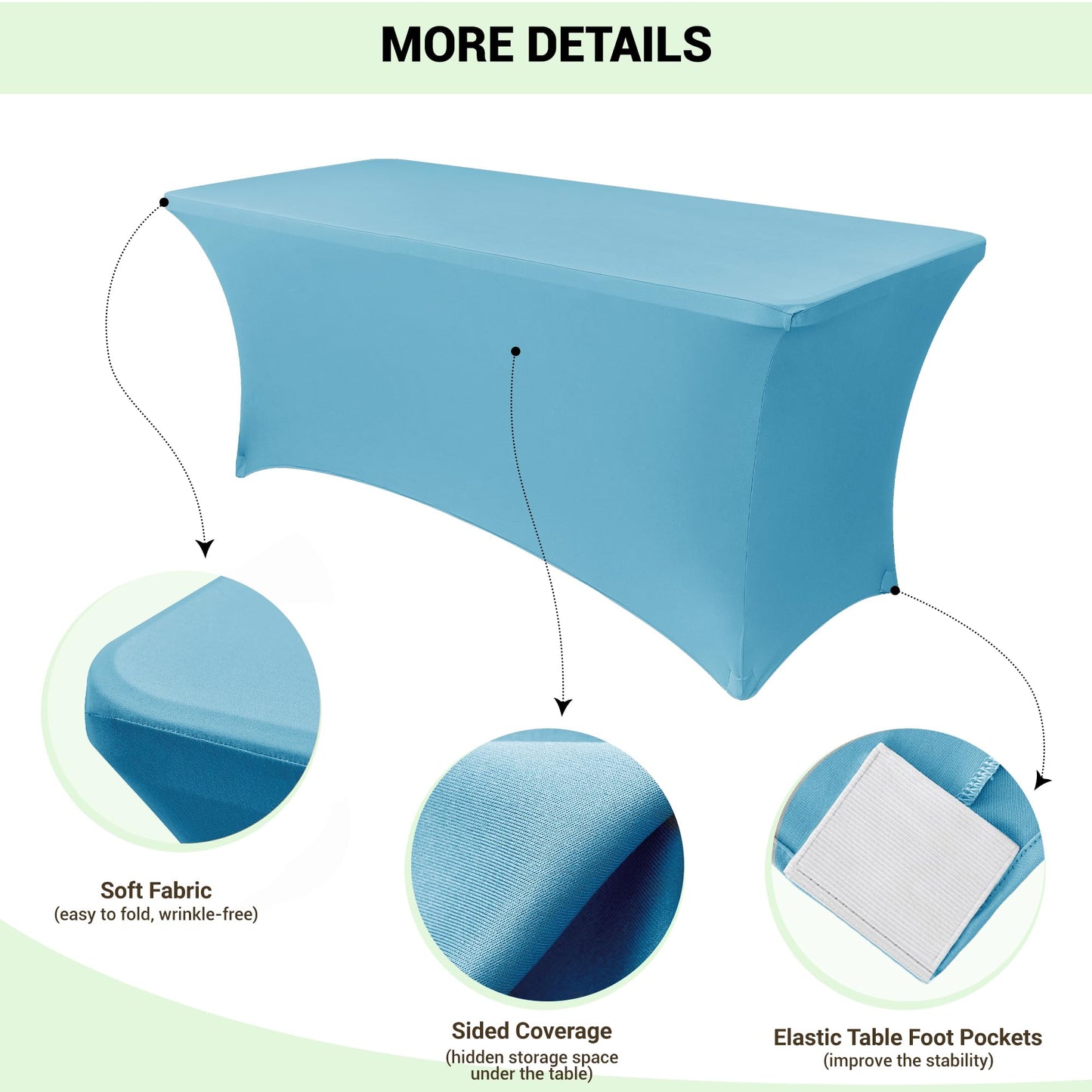 Obstal 8ft Stretch Spandex Table Cover for Standard Folding Tables - Universal Rectangular Fitted Tablecloth Protector for Party （Light Blue, 96 Length x 30 Width x 30 Height Inches）