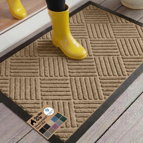 GORILLA GRIP Waterproof All-Season Doormat - Natural Rubber, Stain & Fade Resistant | 29x17, Beige Diamond