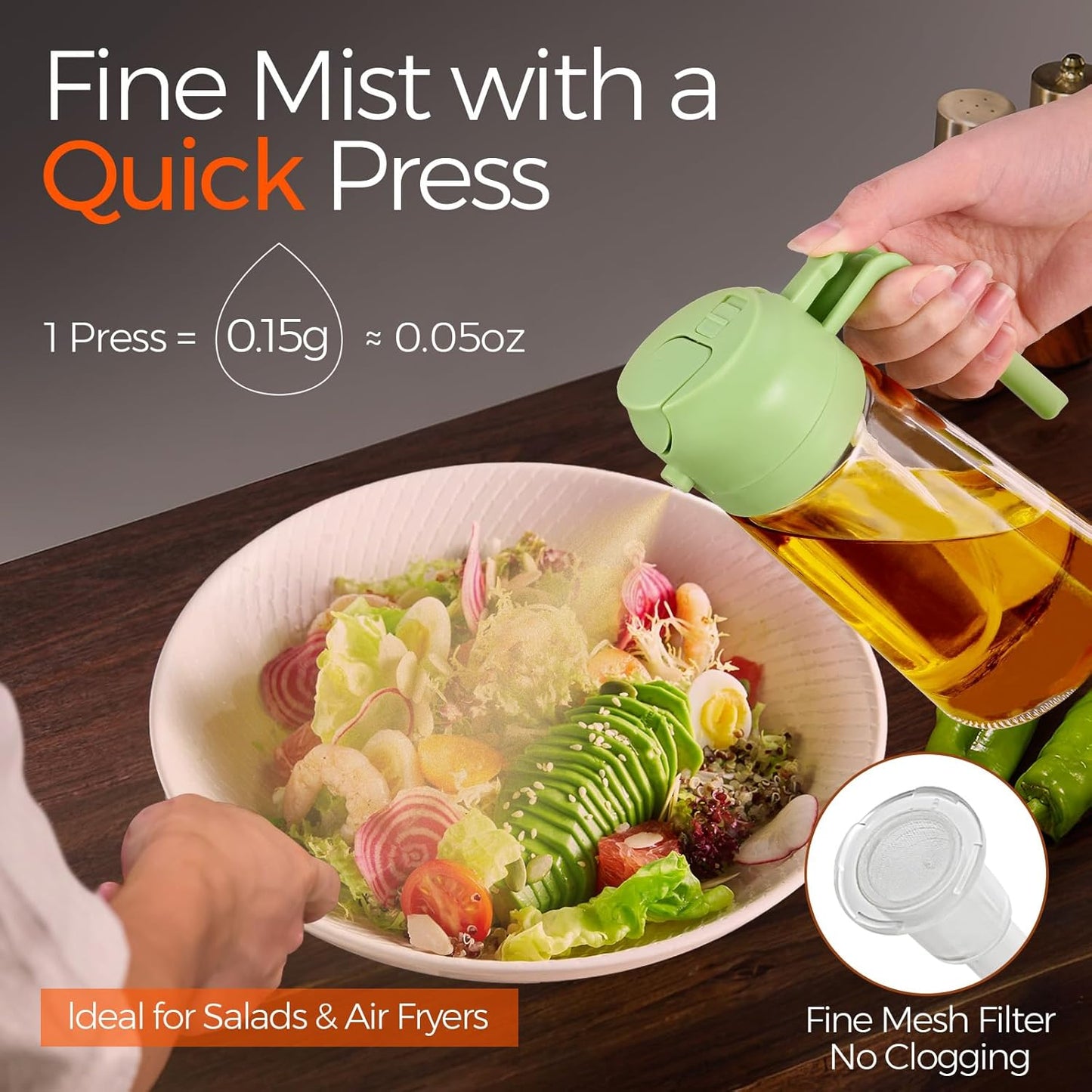 YARRAMATE Glass Olive Oil Sprayer - 16oz Premium Food Grade Dispenser for Cooking & BBQ (Green)