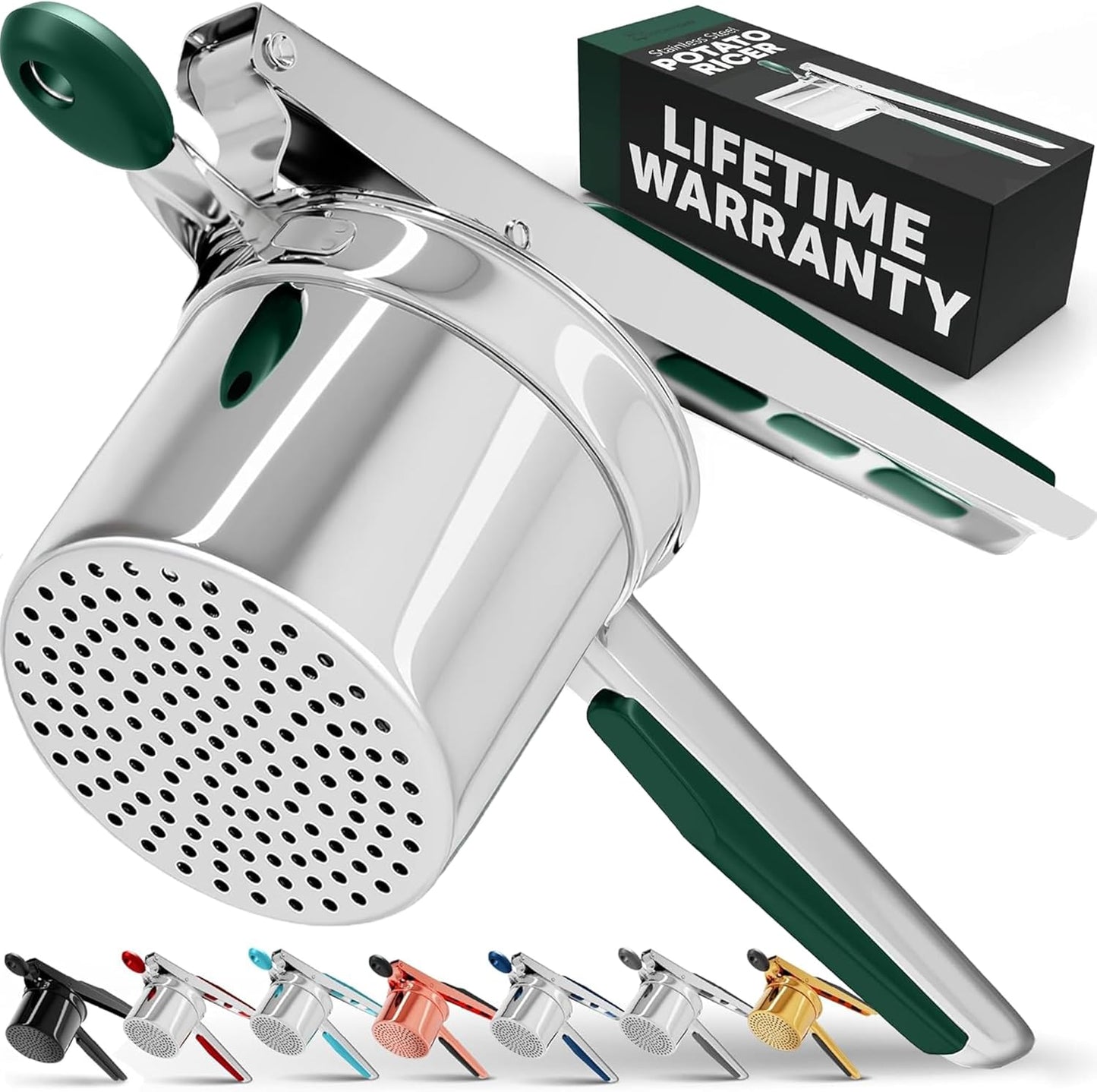 PriorityChef 15oz Potato Ricer - Heavy Duty Stainless Steel Masher for Perfect Mashed Potatoes | Green