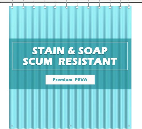 EHZNZIE Aqua Shower Curtain Liner - 72x72 Waterproof PEVA Bath Curtain with 3 Weighted Magnets & Rustproof Grommets