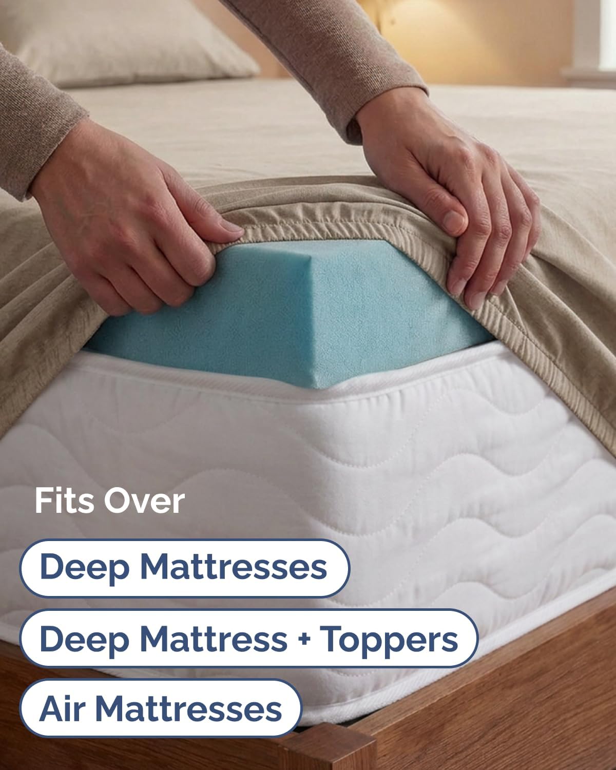 Skiennix Extra Deep Twin XL Sheet Set | 4-Piece Breathable Cooling Bedding - Soft, Wrinkle-Free, Heathered Beige