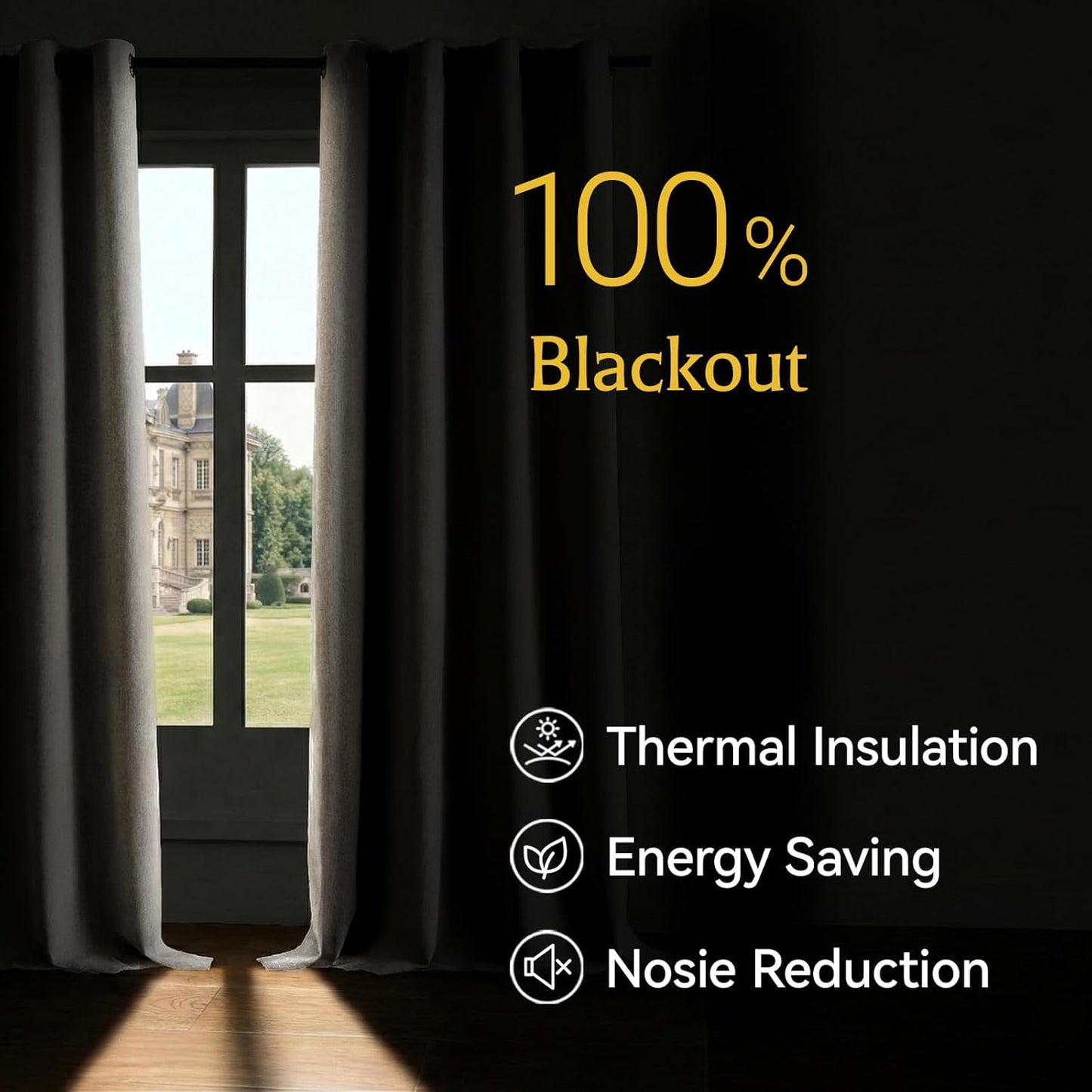 Regine Switzerland 100% Blackout Curtains - Luxury Chenille Thermal Insulated Drapes | 84" Long, Beige, 2 Panels