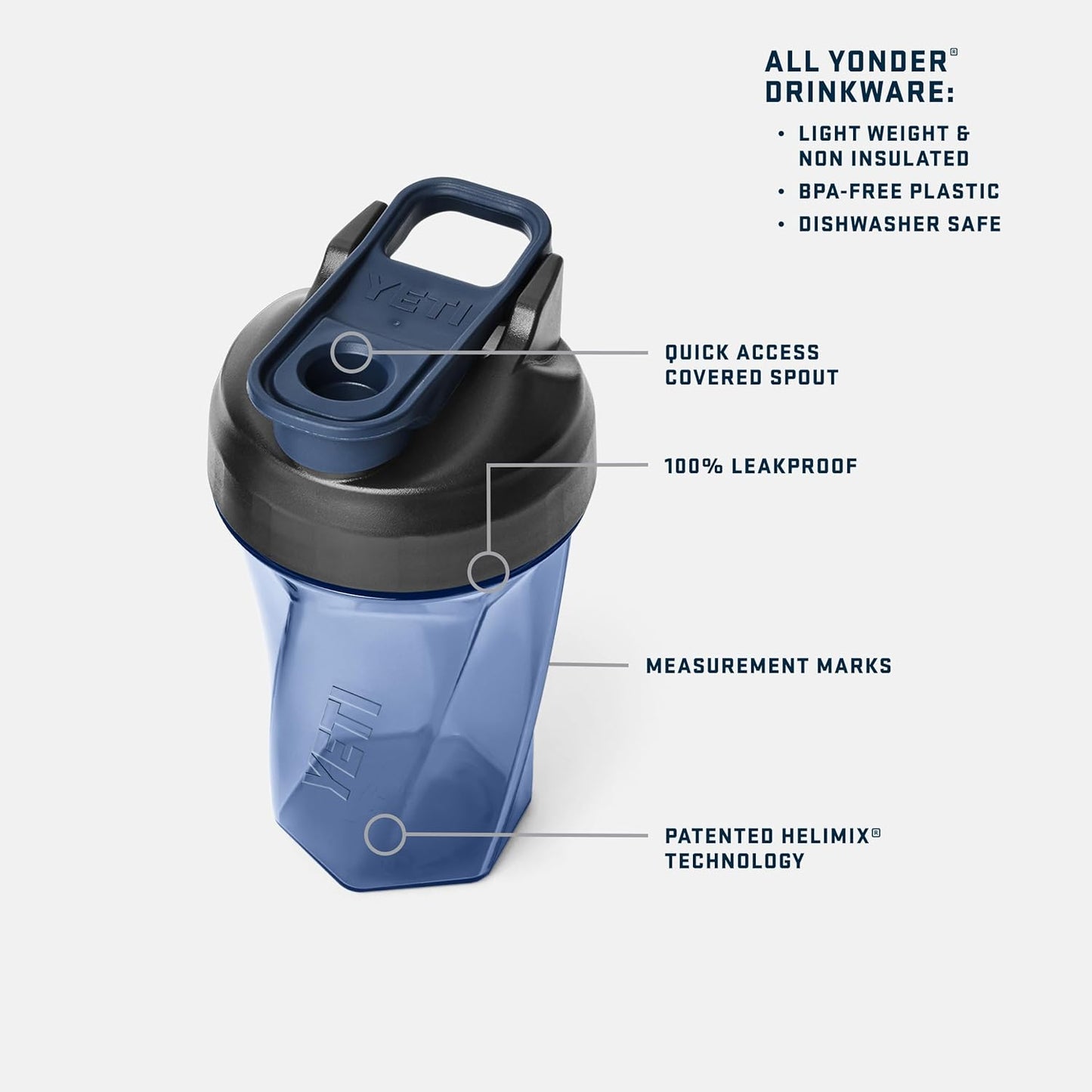 YETI Yonder Helimix Vortex Blender Shaker Bottle - 20oz | Portable Protein Drink Cup | Dishwasher Safe, Clear