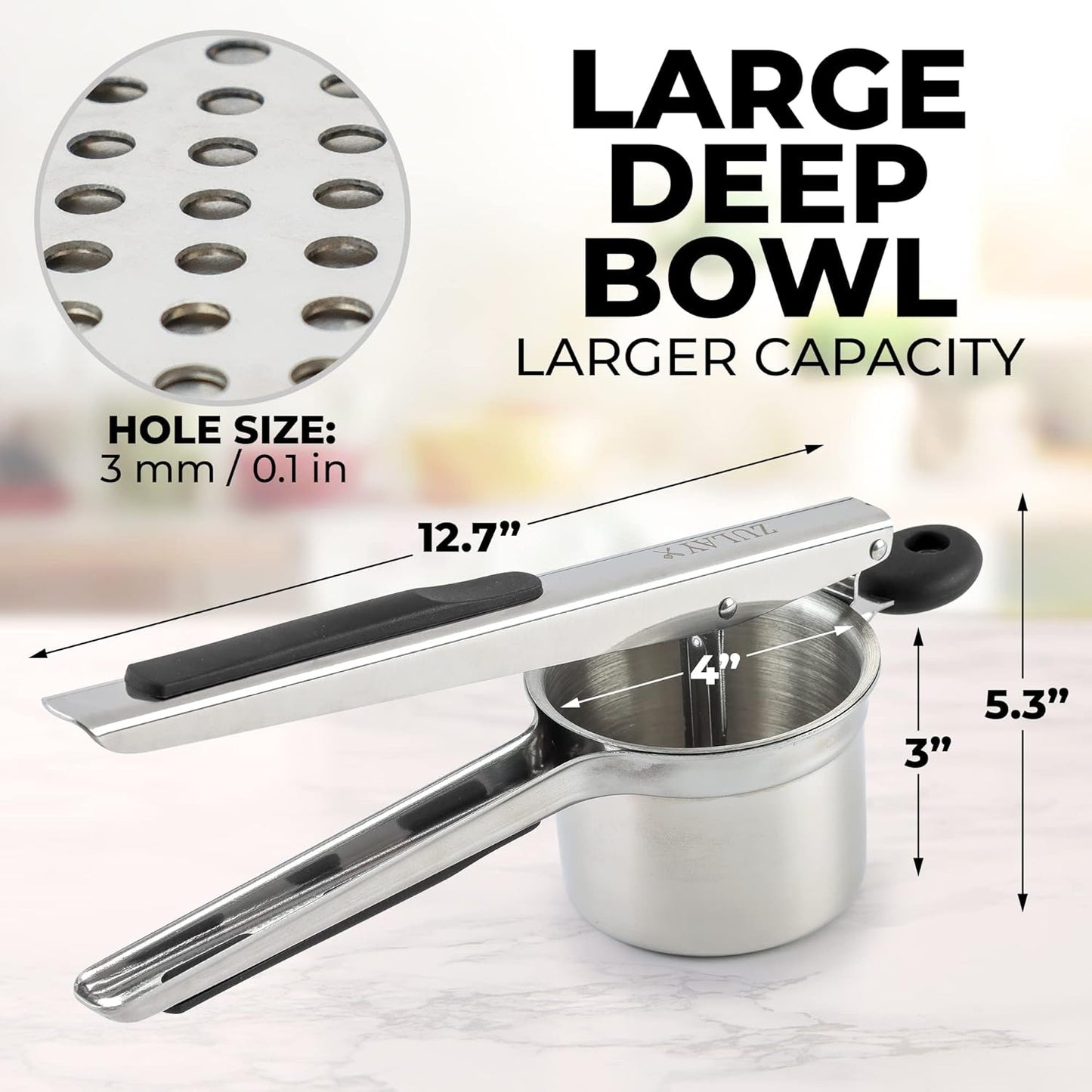 Zulay Kitchen 15oz Potato Ricer - Heavy Duty Stainless Steel Masher for Perfect Mashed Potatoes