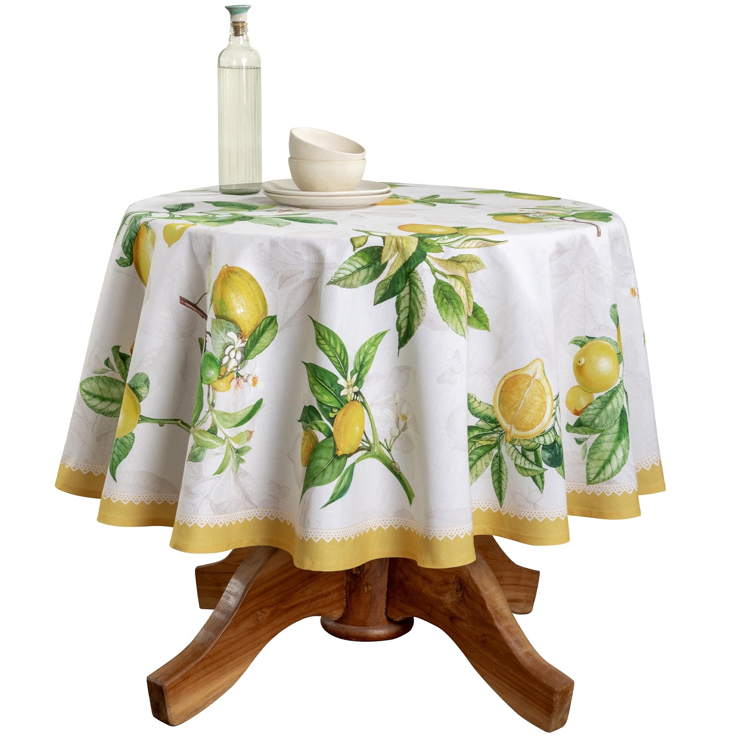 Maison d' Hermine Table Cloth Round Table 100% Cotton 63 Round Inches Tablecloth Reusable Decorative for Dining Kitchen Room Farmhouse Home Gifts for Mothers Day Spring Summer - Limoncello