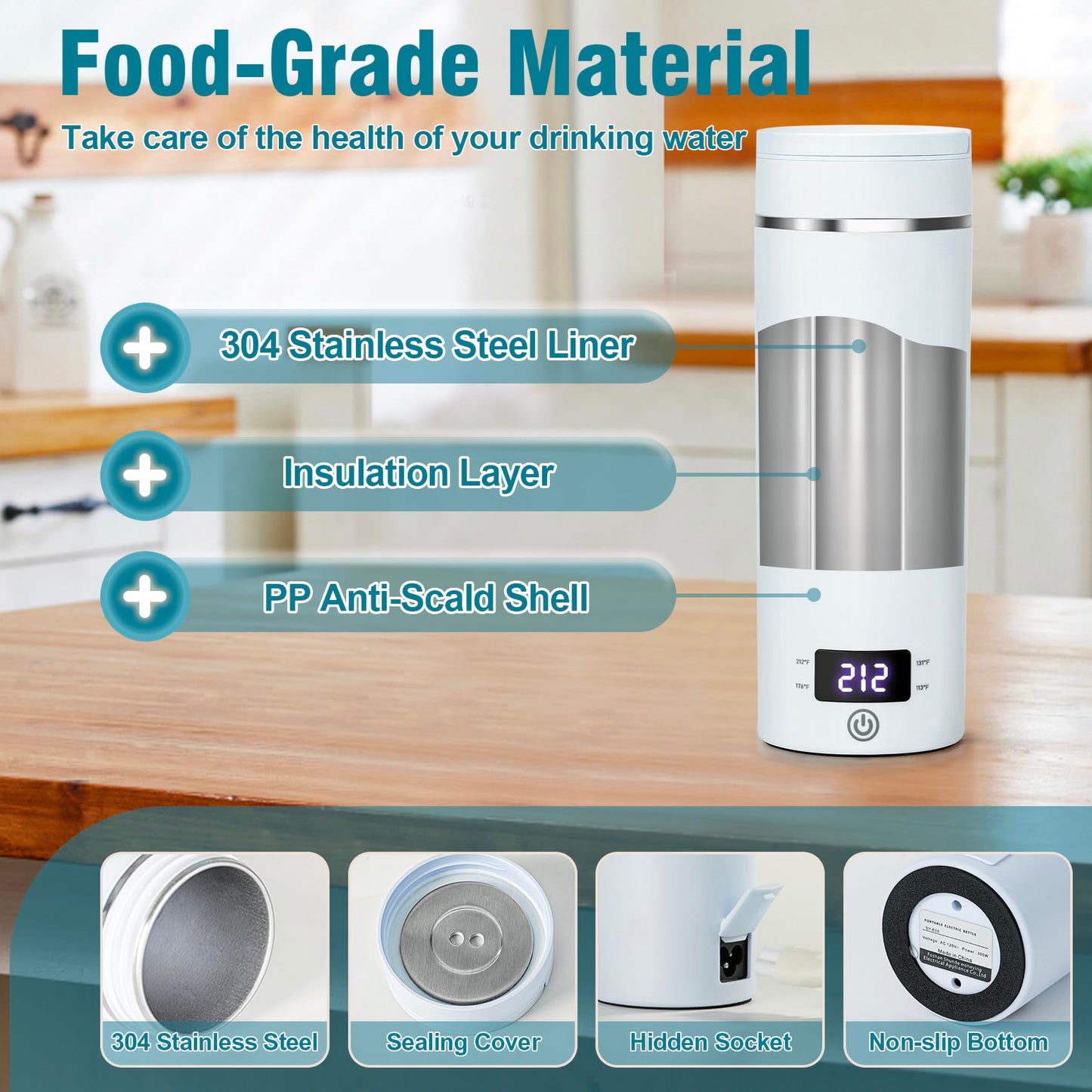 Travel Electric Kettle Portable Mini Kettle,Small Hot Water Boiler with 4 Temperature Settings,304 Stainless Steel, Fast Boiling Water with Auto Shut-Off and Boil Dry Protection,400ML