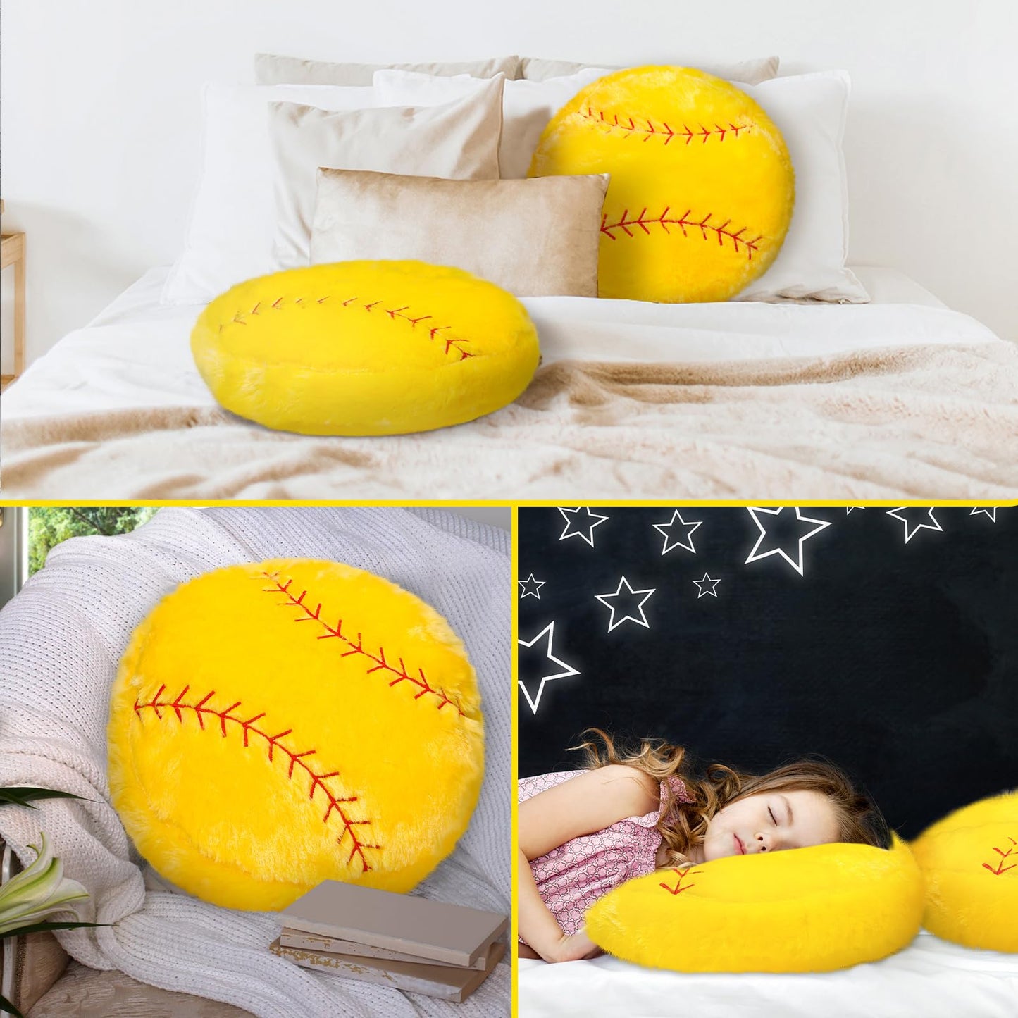 Gerrii 6 Pcs Softball Pillows 14 inch Sports Throw Pillow Bulk Softball Plush Fluffy Toys Sport Theme Cushion for Team Gift Room Bedroom Decoration