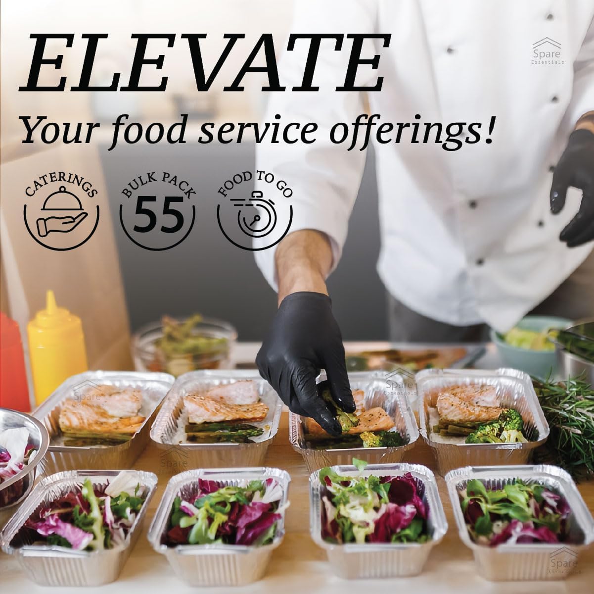 Spare Essentials 1 Lb Aluminum Foil Pans with Lids - 55 Pack Mini Disposable Baking Containers | Ideal for Takeout & Catering (5.5x4.5x1.9)