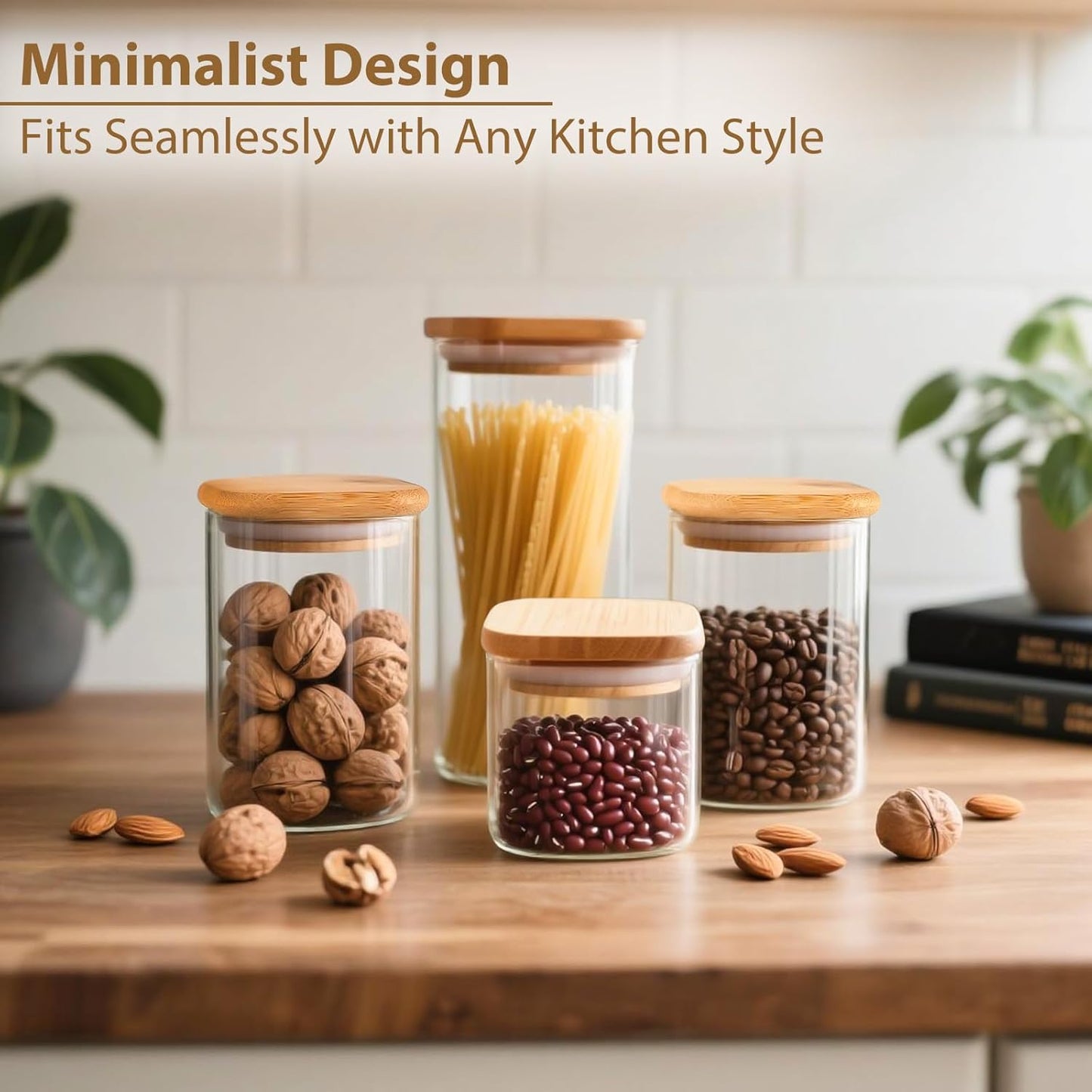 TBWIND Glass Storage Containers - 6 Pack Airtight Canisters with Bamboo Lids | Clear Jars for Food, Coffee, Flour, Snacks (24oz/37oz/51oz)
