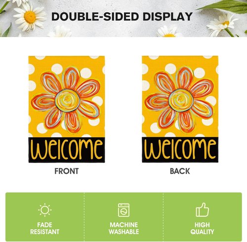 AVOIN Colorlife Summer Floral Garden Flag - Double-Sided 12x18 Inch Polka Dots Welcome Flag