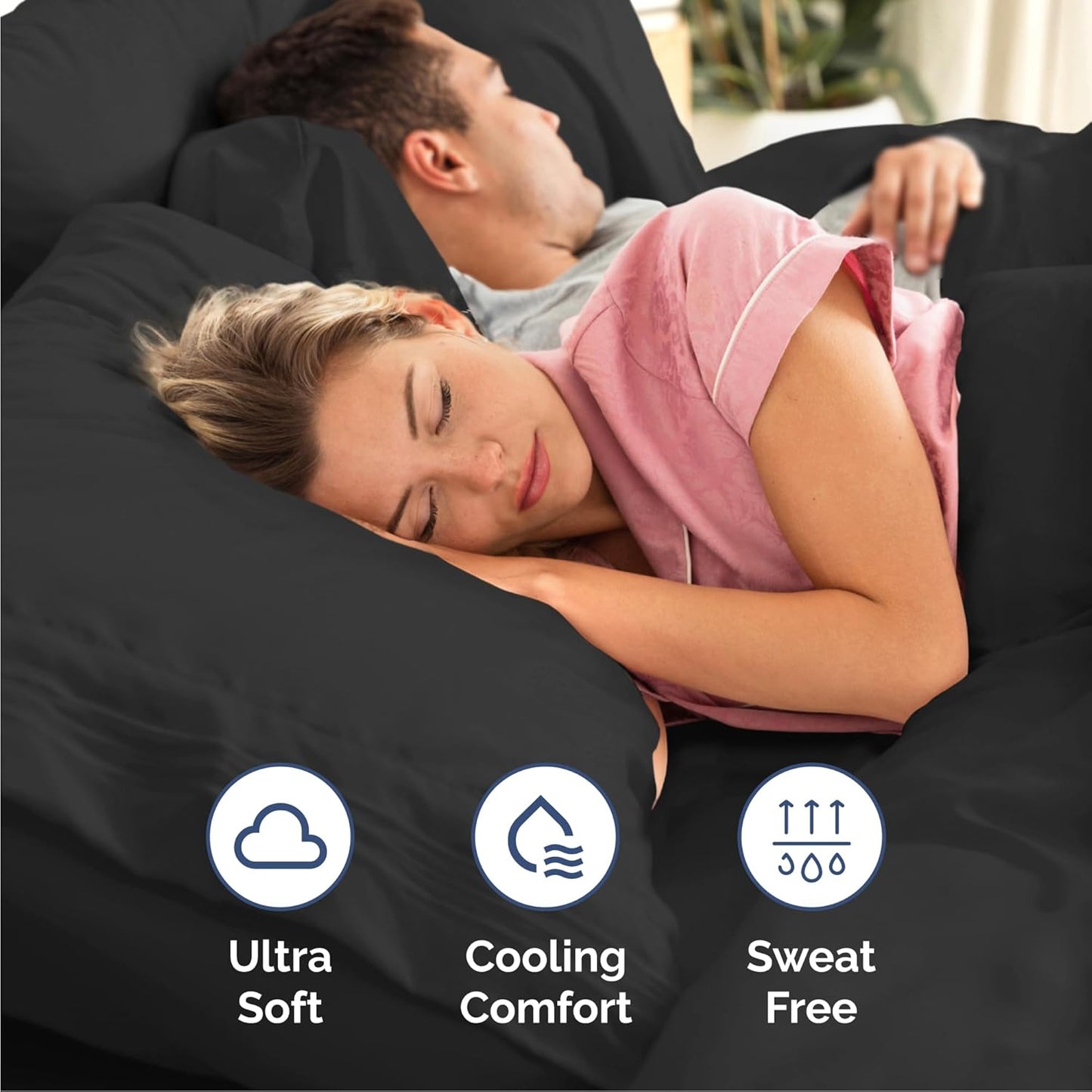 Queen Size 4-Piece Sheet Set | Skiennix Comfy Breathable Cooling Bed Sheets - Ultra-Soft, Deep Pockets, Wrinkle-Free - Black