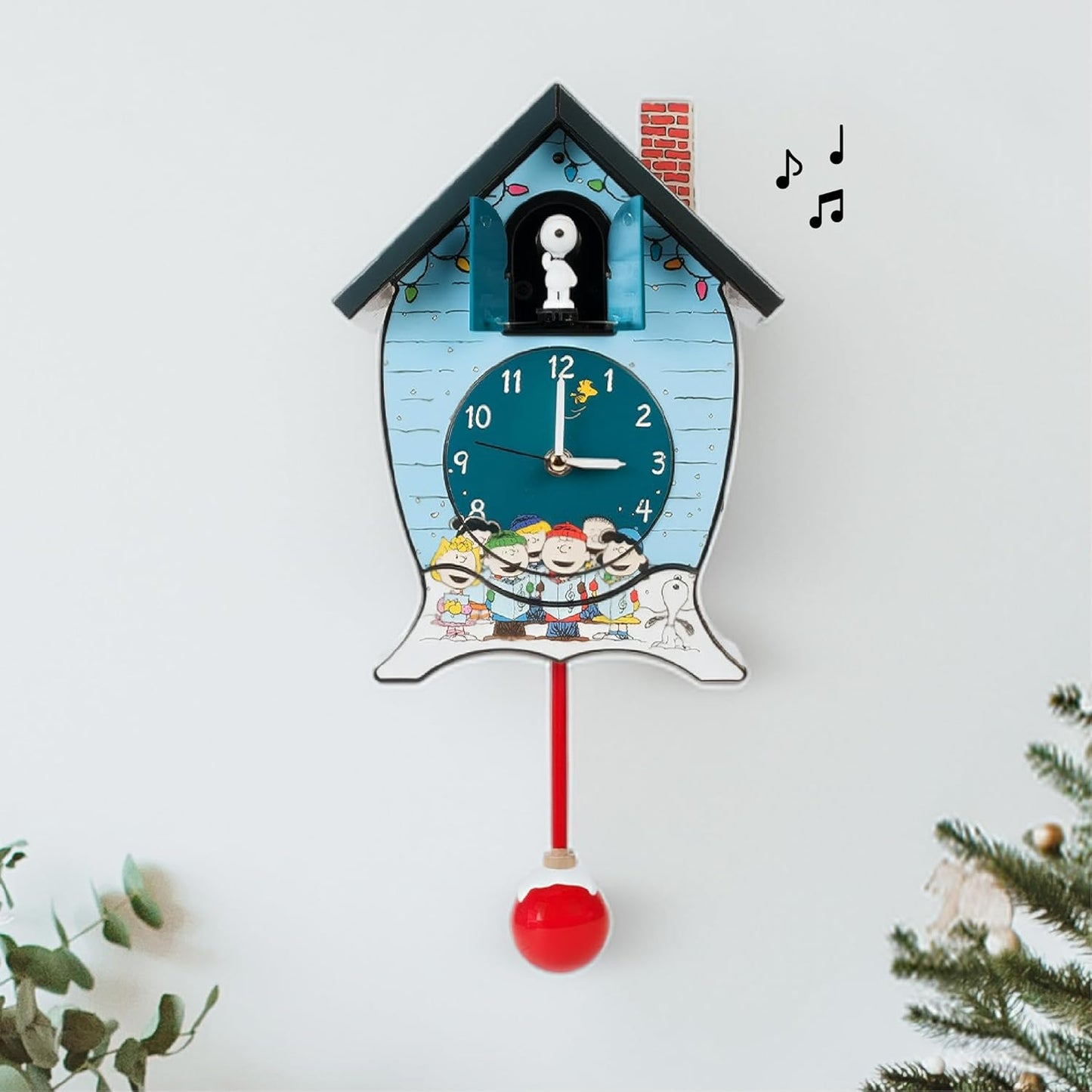 Mark Feldstein Peanuts Gang Holiday Cuckoo Clock - Icy Blue, 17 Inch Decorative Timepiece