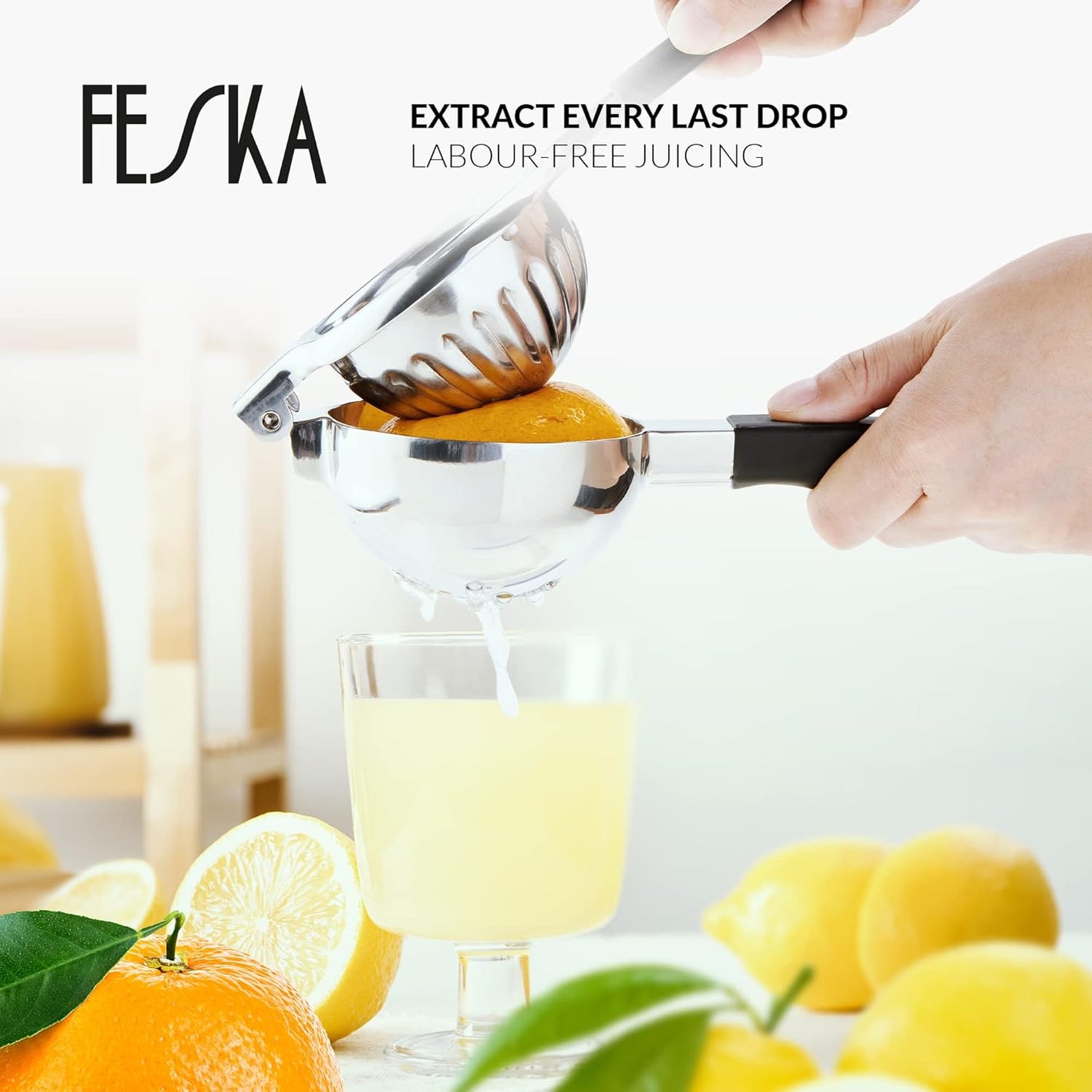Skiennix Stainless Steel Lemon Squeezer - Premium Citrus Juicer for Seedless Juicing - 2-Piece Set