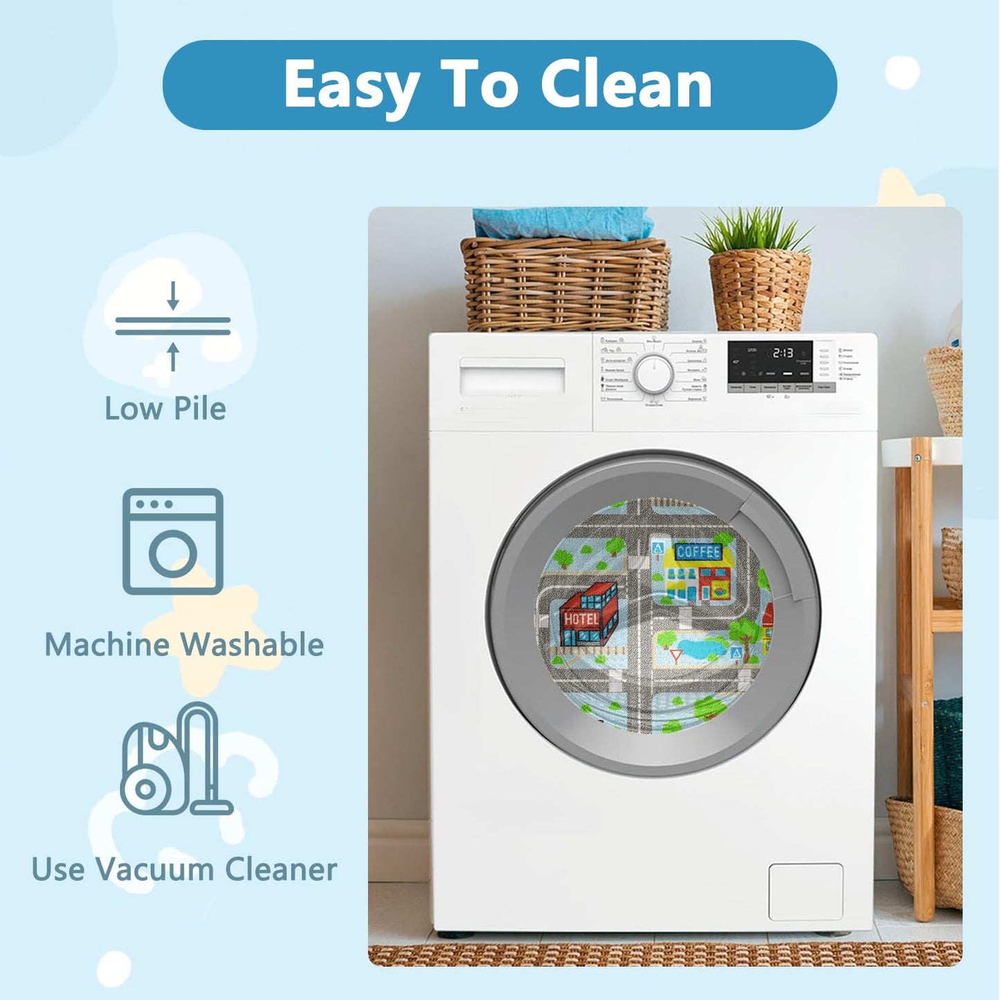 Capslpad Kids Rug Educational Play Rug 6.6' x 5' Traffic Road Kids Car Mat Large Learning Play Game Area Rug Kid Carpet for Playroom Living Room Nursery Room Decor, Sky Blue