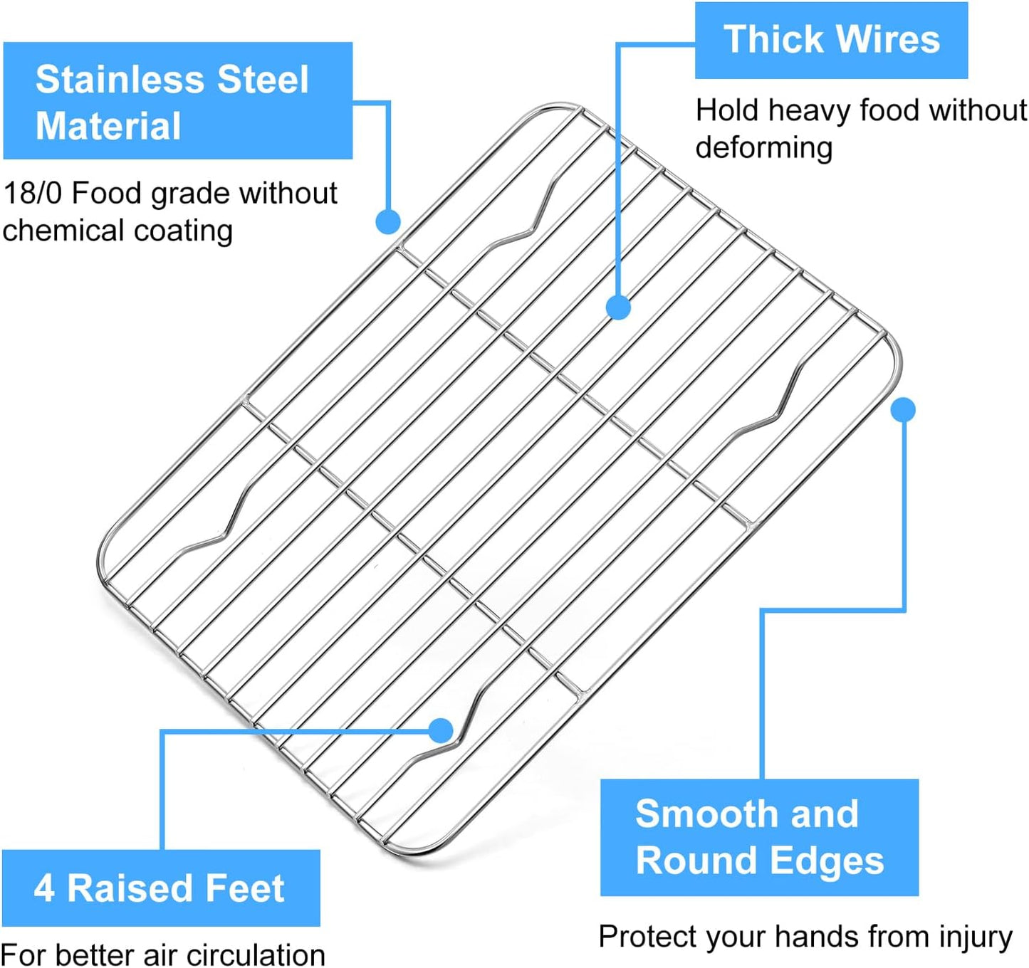 P&P CHEF Stainless Steel Cooling Baking Rack - Pack of 2, Easy to Clean, 8.6" x 6.2", Silver