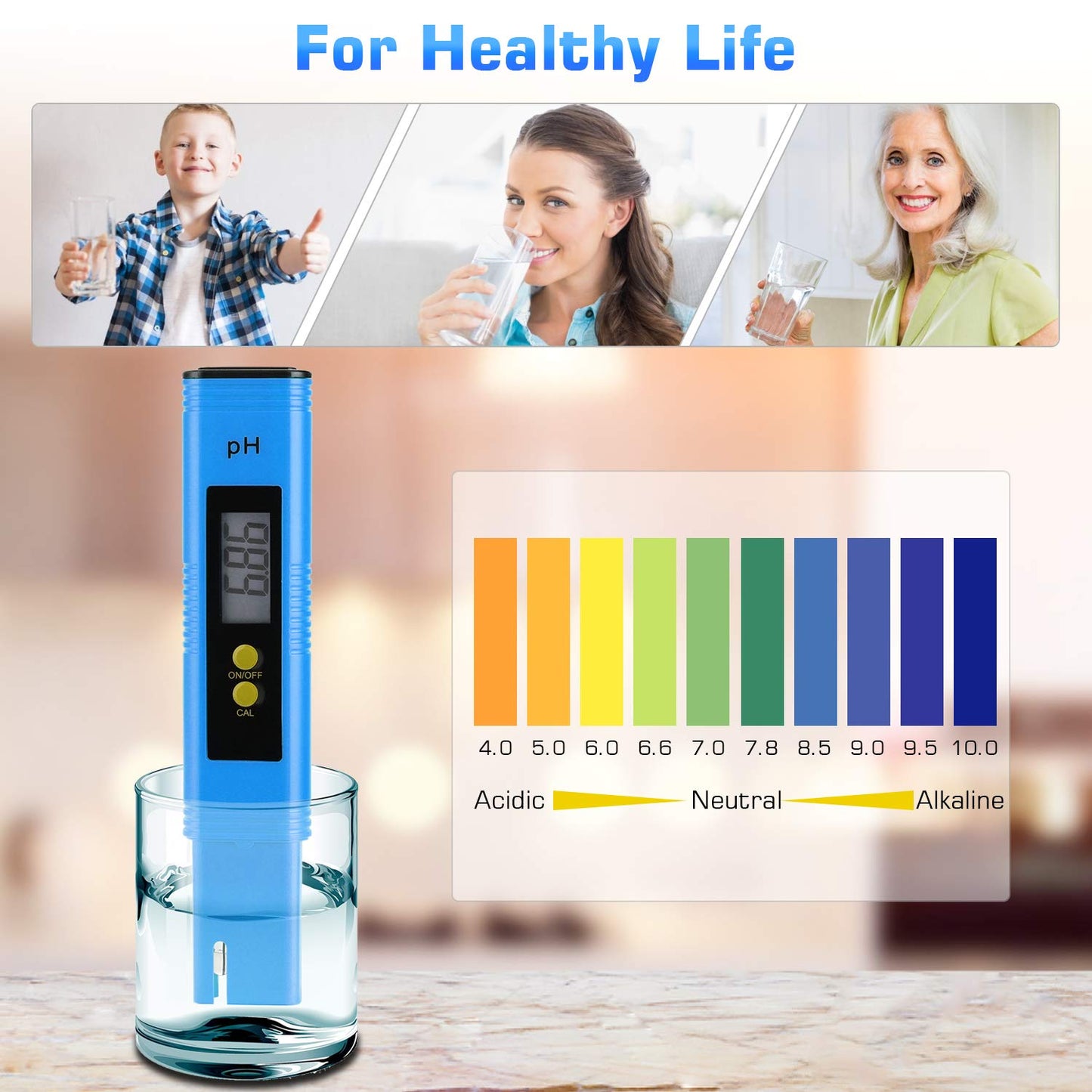 PH Meter for Water Hydroponics Digital PH Tester Pen 0.01 High Accuracy Pocket Size with 0-14 PH Measurement Range for Household Drinking, Pool and Aquarium (1, Blue, Normal)
