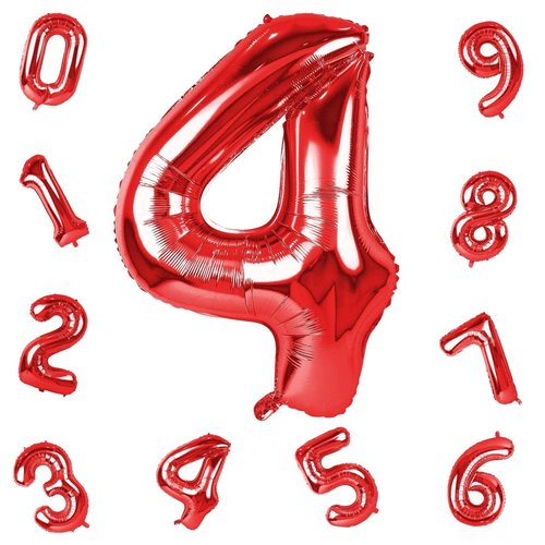 40 Inch Red Foil Balloon Number 4, Giant Self Inflating Number Balloons 0-9 for Men Women, Digital 4 Helium Balloons Set for Girls Boys 4th Birthday Anniversary Party Decorations Supplies