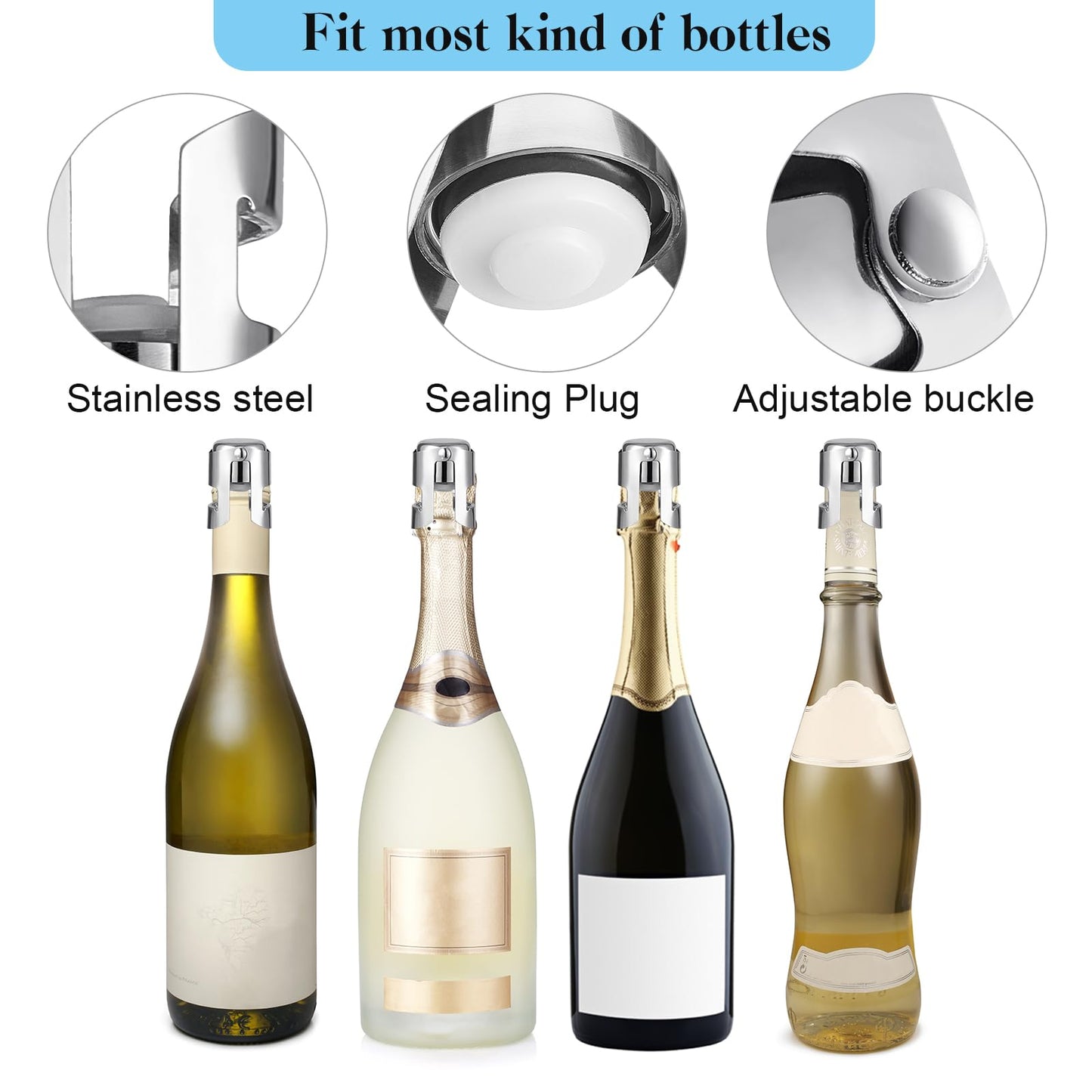 Tessco for you 36 Pcs Stainless Steel Champagne Stopper Bulk Reusable Bottle Sealer Wine Corker Champagne Cork Stopper Saver Plug for Prosecco Sparkling (Silver)