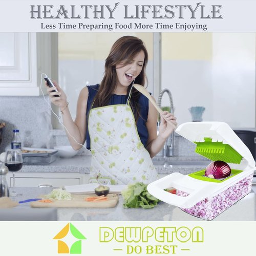 Dewpeton Pro-Series 20-in-1 Vegetable Chopper - Versatile Mandoline Slicer & Spiralizer for Onion Salad