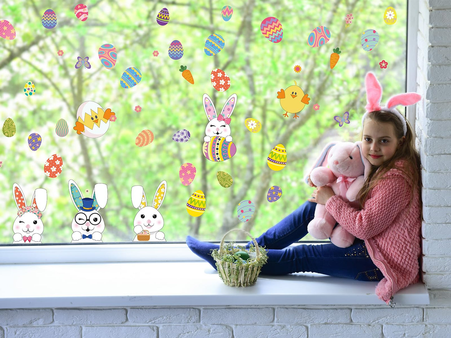 YOTNUS Easter-Window-Clings-Decorations, 13 Sheets Easter Decals for Glass Windows, for Office Home School Decoration Party Supplies