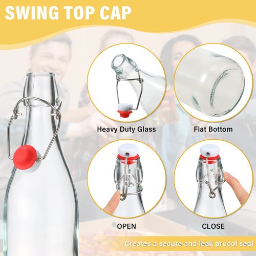Aoriher 12 Pcs 25 oz Swing Top Glass Bottles 750 ml Glass Bottles with Red Caps for Home Brewing Kombucha Homemade Juices Beer Water Oil Vinegar Soda Syrup Kefir Beverages