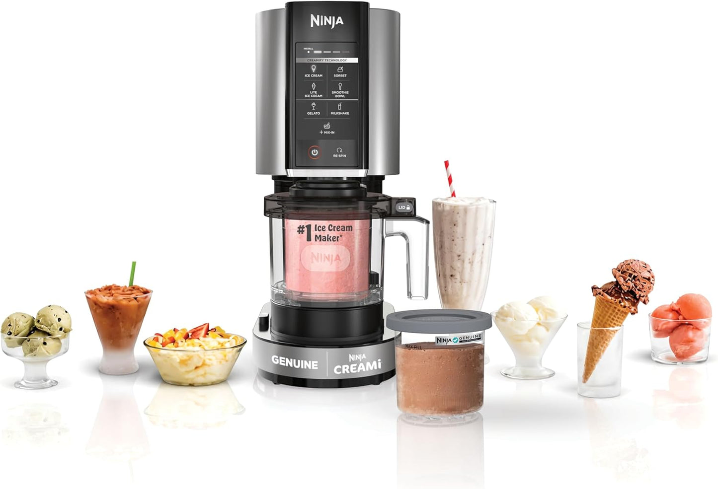 Ninja NC301 CREAMi Ice Cream Maker - Create Gelato, Milkshakes & Sorbet | 7 One-Touch Programs, Compact Size, Silver