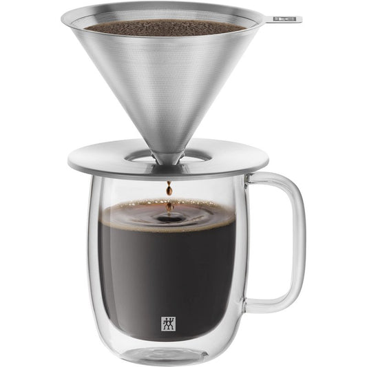 ZWILLING Sorrento Stainless Steel Pour Over Coffee Dripper with Double-Wall Glass Coffee Mug