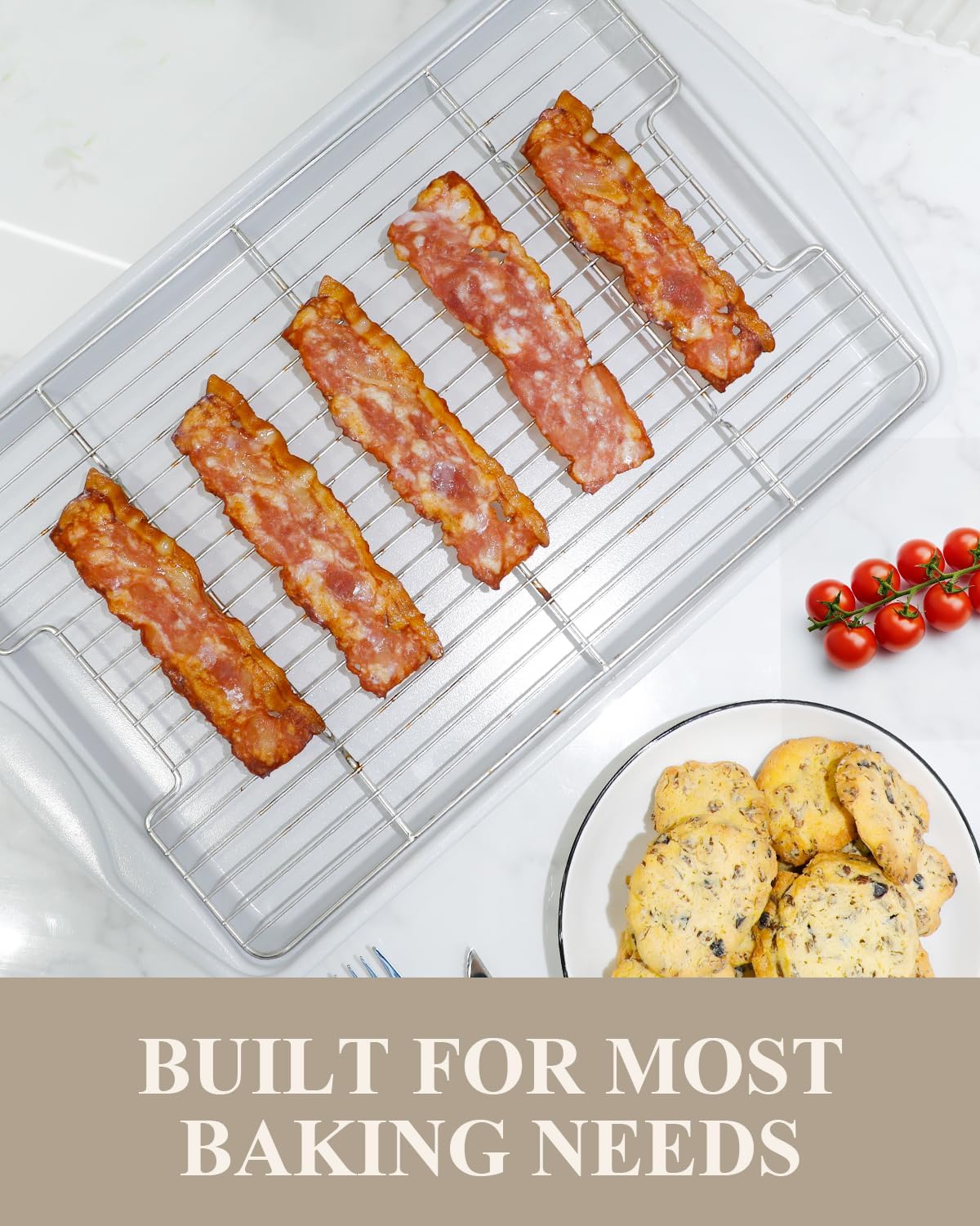 Nonstick Crisp Baking Tray - Ceramic Coating Jelly Roll Cookie Sheet Pan | 15x10, Oven Safe 550°F, PTFE & PFOA Free, Pistachio Green