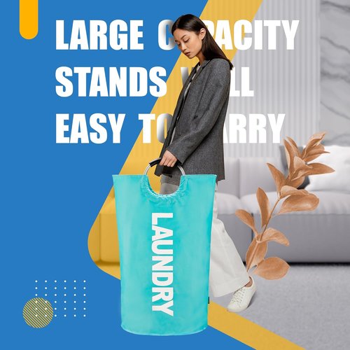 Caroeas 125L Laundry Basket - Large Collapsible Hamper with Padded Handles | Light Blue