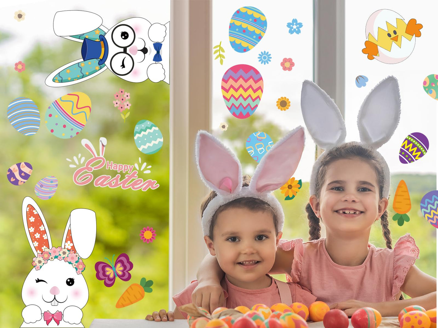 YOTNUS Easter-Window-Clings-Decorations, 13 Sheets Easter Decals for Glass Windows, for Office Home School Decoration Party Supplies