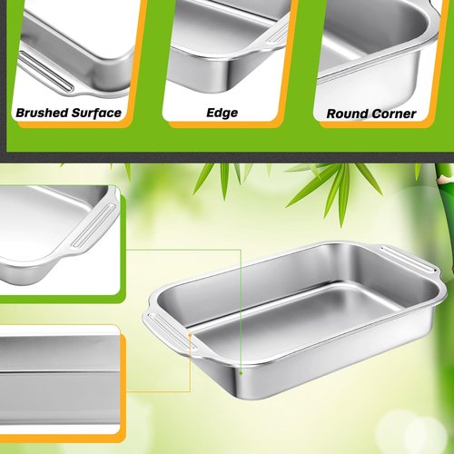Funnymoom Stainless Steel Baking Pan Set - 3 Rectangular Sizes (12/14/15 Inch) for Cakes, Lasagna & More
