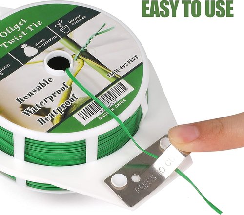 Green Garden Wire - Sturdy Plant Ties with Cutter for Indoor & Outdoor Use | 492FT (150m)