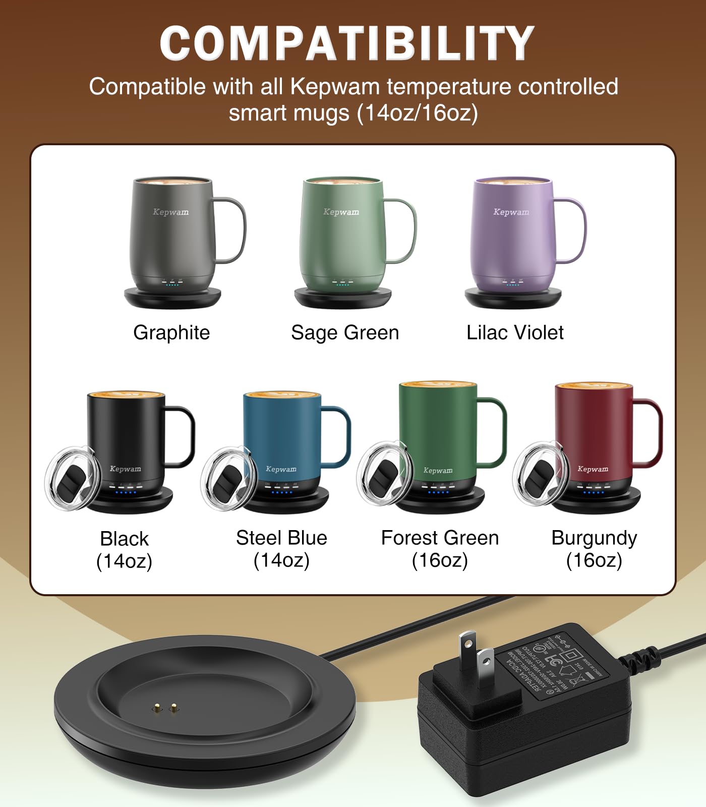 Kepwam Charging Coaster – Compatible with Kepwam T1, T2, and T2 Plus Self-Heating Coffee Mugs Only