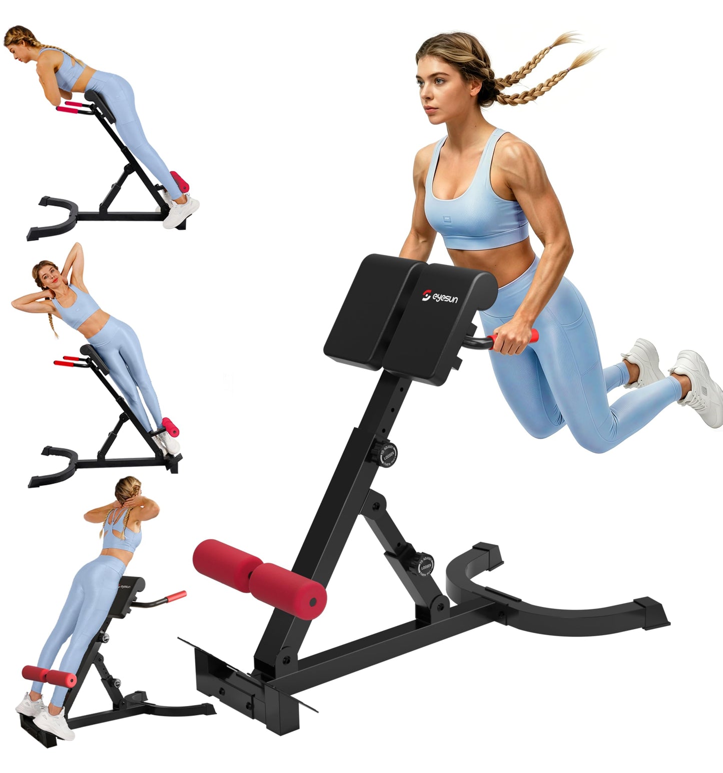 Roman Chair,Foldable Back Extension Machine,Adjustable Ab Back Extension Machine,Core Strength Trainer,Back Exercise Machine for Glute,Ab Workouts,Full All-in-One Body Workout&Home Gym Fitness(Red)