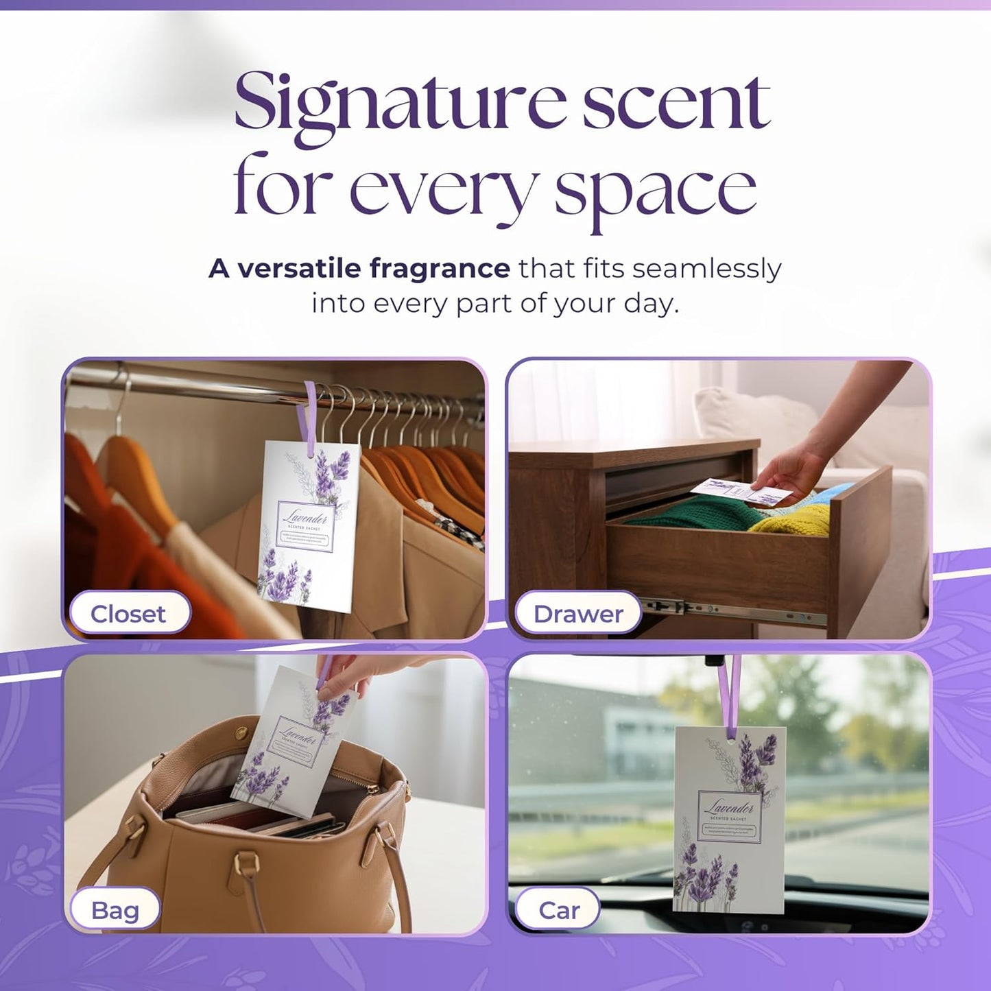 Skiennix Lavender Scented Sachets - 15 Pack Drawer & Closet Fresheners for a Refreshing Aroma